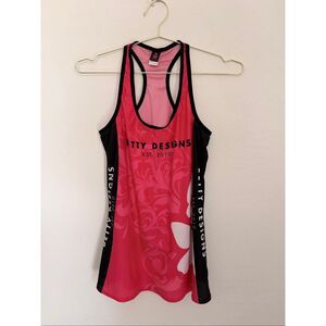 Betty Designs Womens Racerback Run Tank Top Pink Black Floral Mesh Size XL